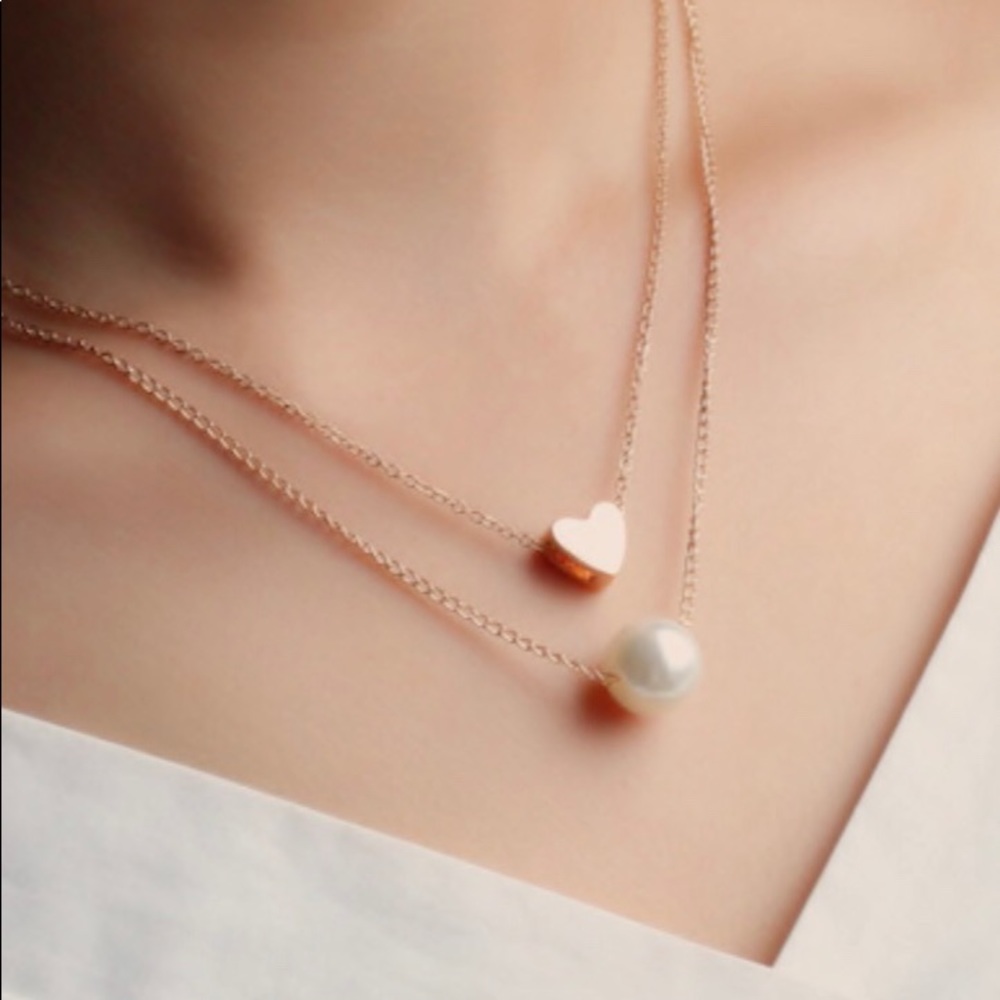 Pearl & Heart Pendant Layered Necklace